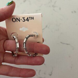 !! NWT *On 34th* Chunky Sparkle Baguette Hoops | Medium Size | Silver | C-Shape